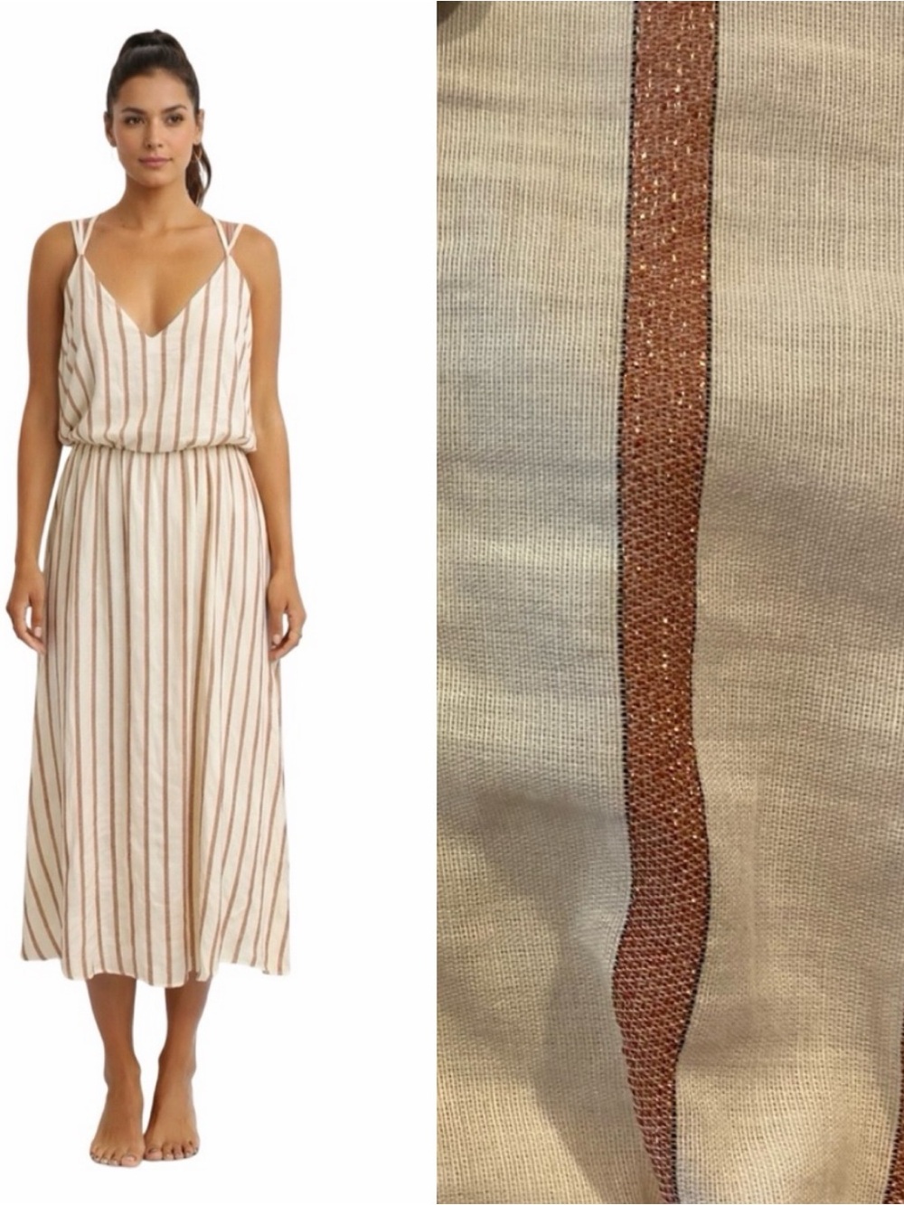 Metallic stripe strappy dress. EUC